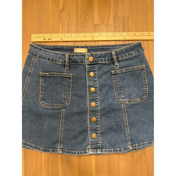 Denim Mini Skirt Blue Button Front Patch Pocket Womens Size Large - Picture 3 of 5